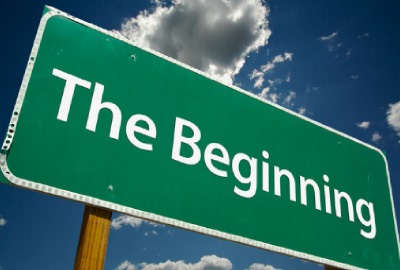 Image or road sign 'The beginning' as we use for project kickoff steps.