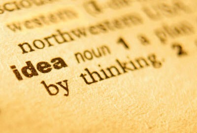 Image of dictionary page with the word 'idea' highlighted to remind one to provide a project definition.
